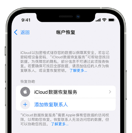 石碌镇苹果手机维修分享在 iPhone 上设置帐户恢复联系人的方法 